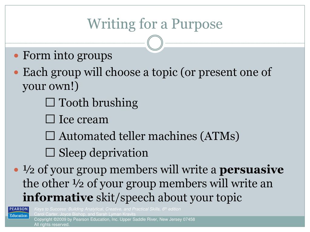 Writing for a Purpose Form into groups