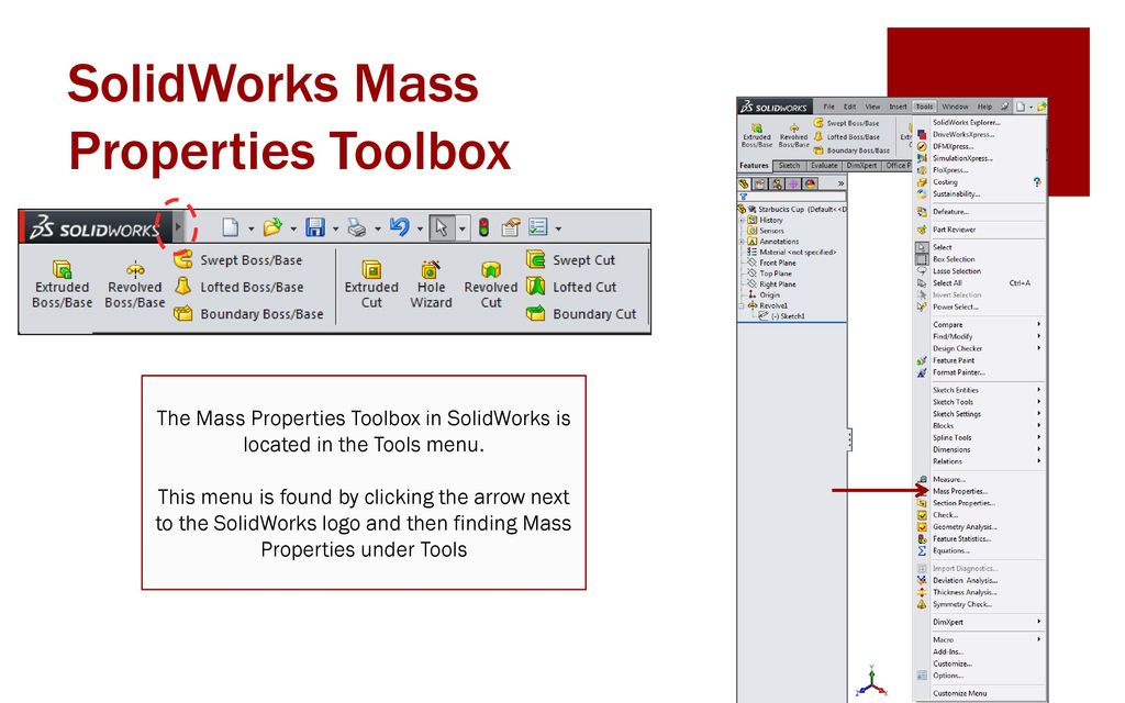 SolidWorks Mass Properties Toolbox