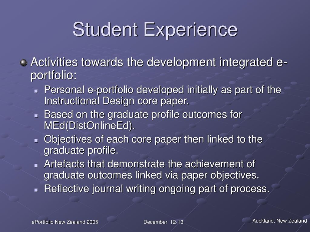 Student Experience Activities towards the development integrated e-portfolio: