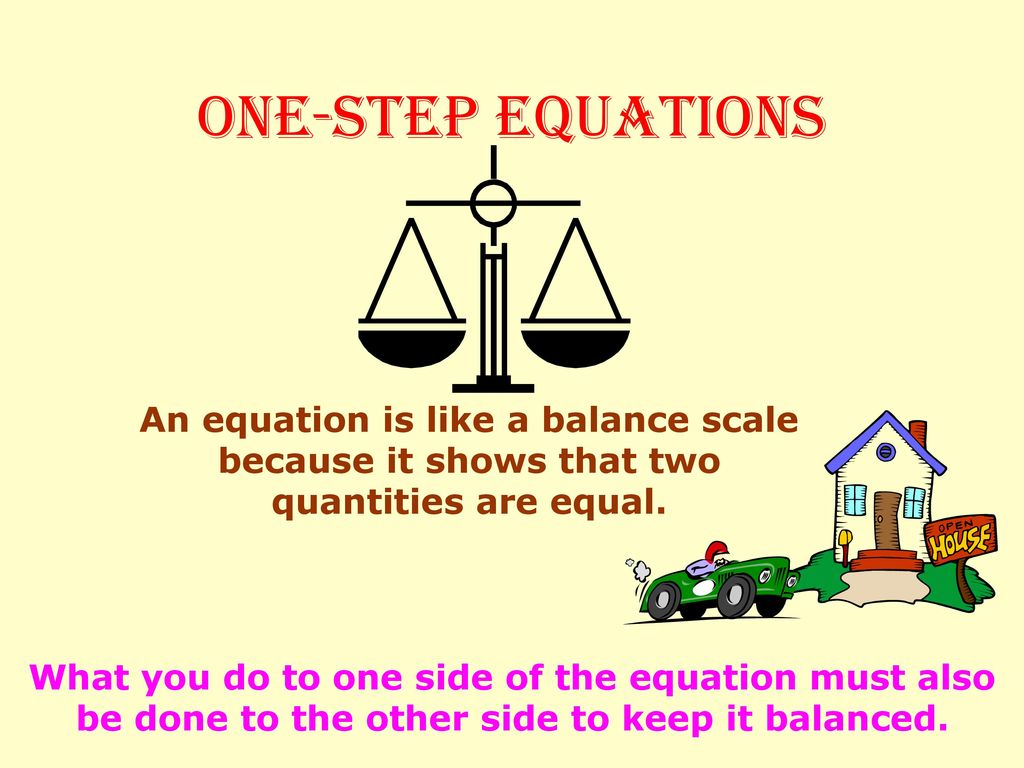 ONE-STEP EQUATIONS An equation is like a balance scale because it shows that two quantities are equal.