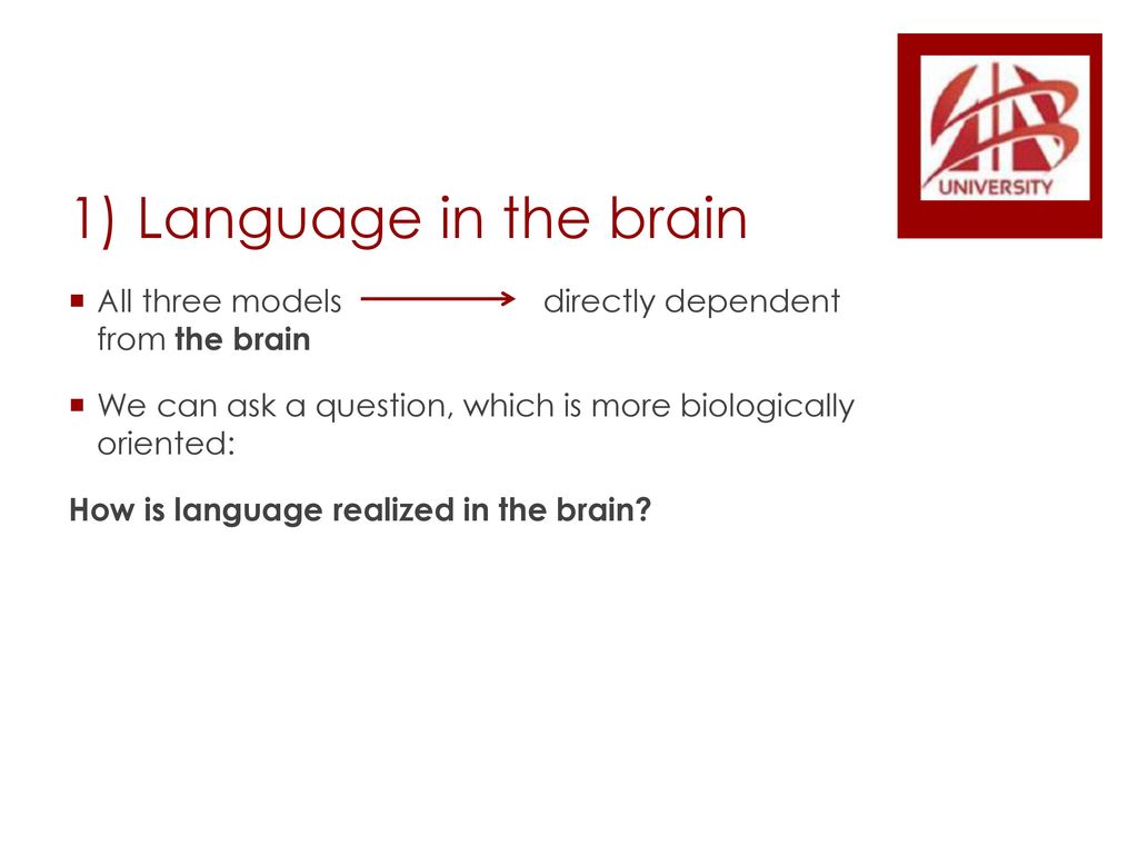 1) Language in the brain All three models directly dependent from the brain.