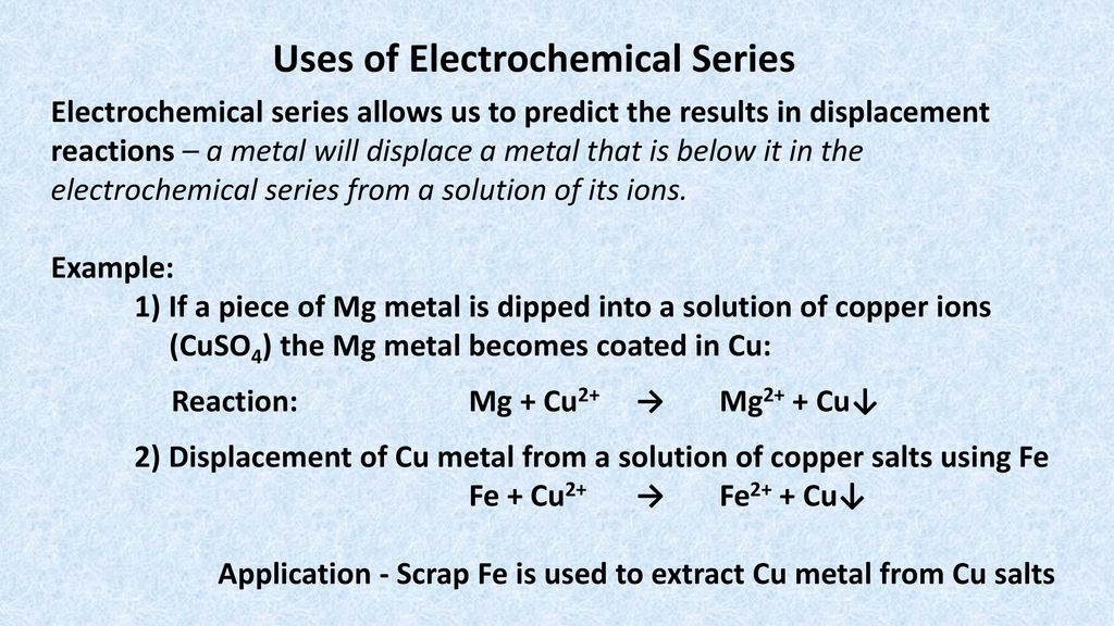 what is electrochemical series and its applications