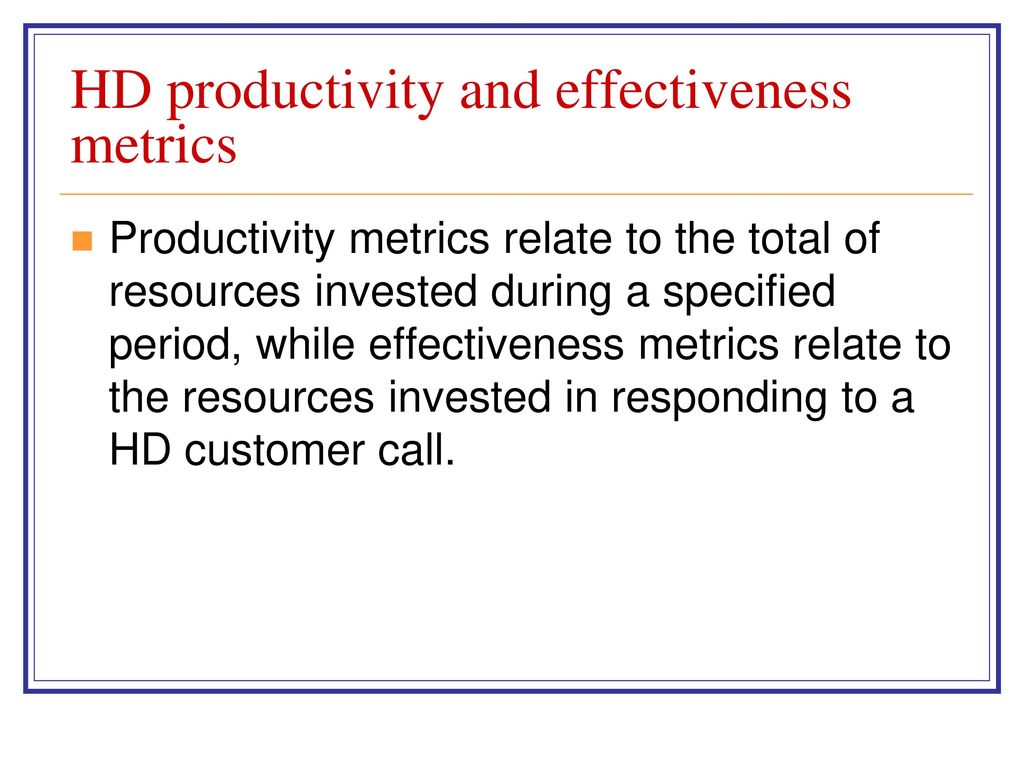 HD productivity and effectiveness metrics