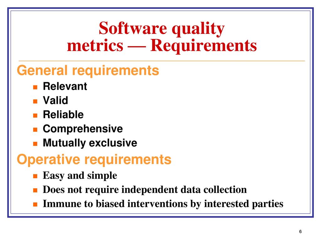 Software quality metrics — Requirements