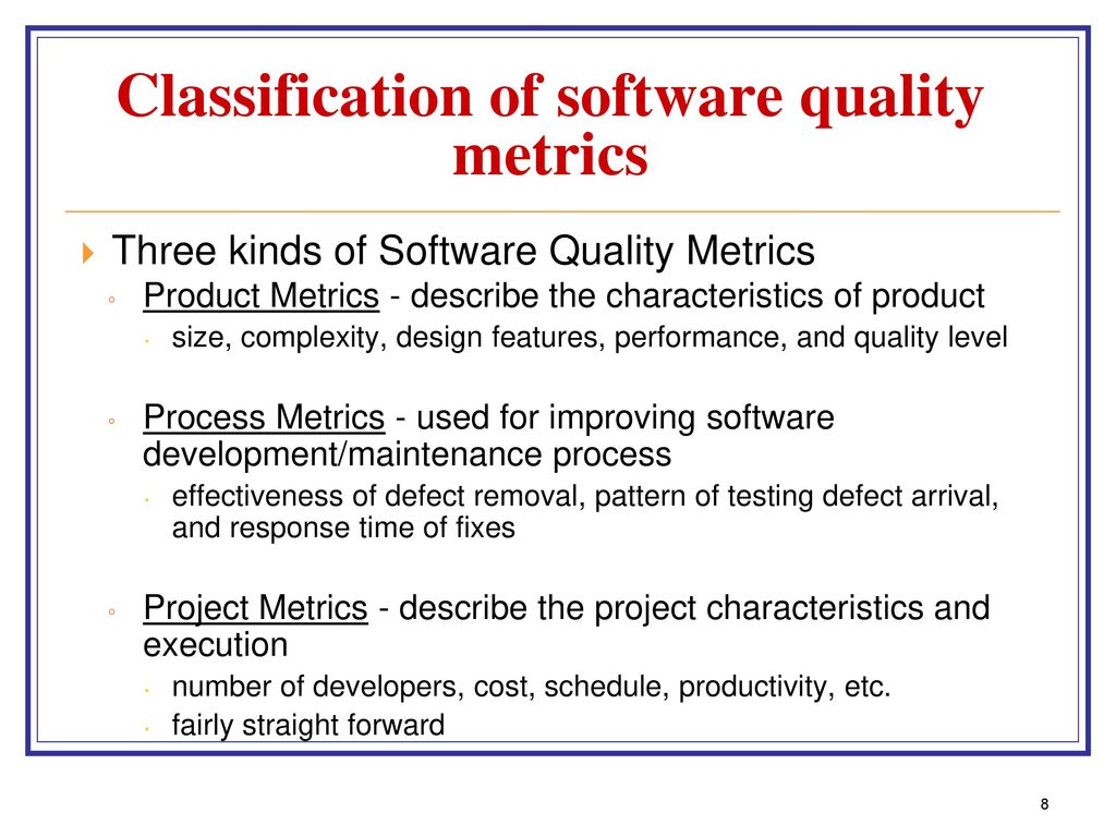 Classification of software quality metrics