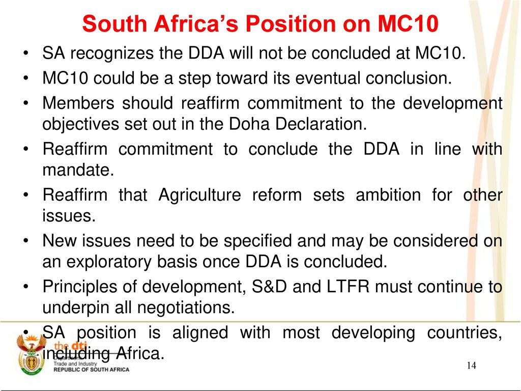 South Africa’s Position on MC10