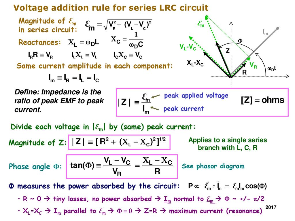 Physics Electricity And Magnetism Lecture 14 Ac Circuits Resonance Y F Chapter 31 Sec Phasor Diagrams For Voltage And Current The Series Ppt Download