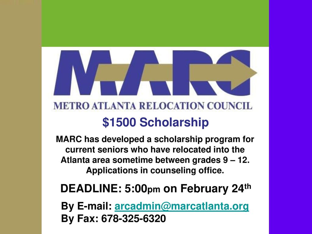 $1500 Scholarship DEADLINE: 5:00pm on February 24th