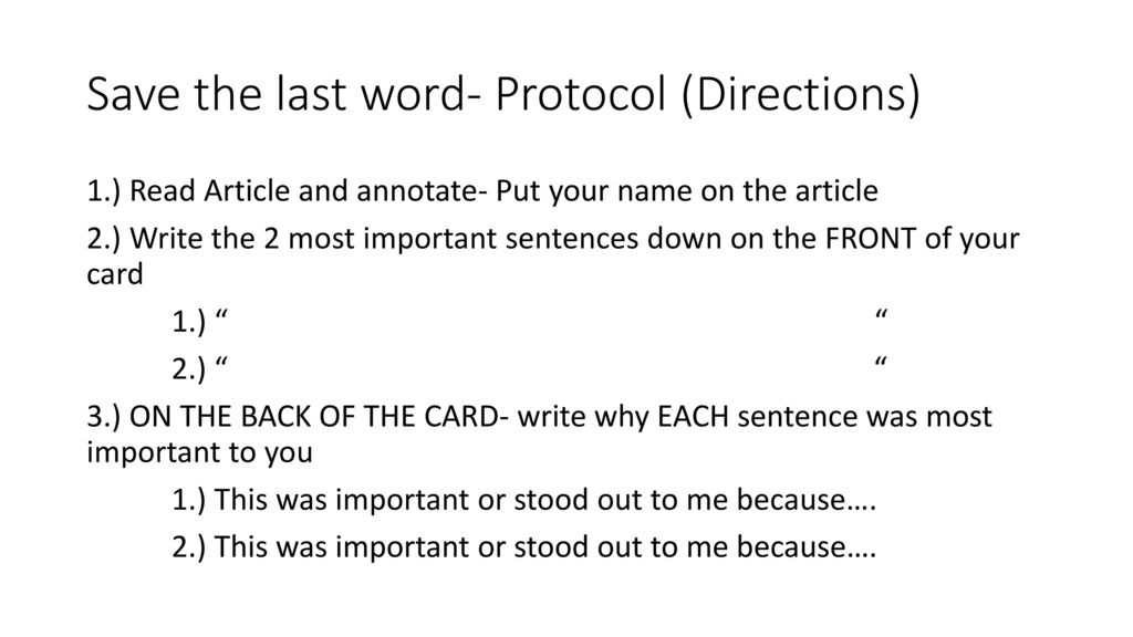 Save the last word- Protocol (Directions)
