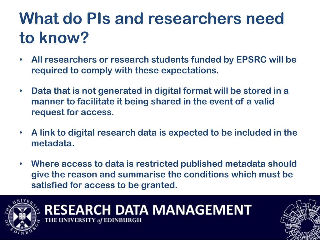 EPSRC research data expectations and research software management