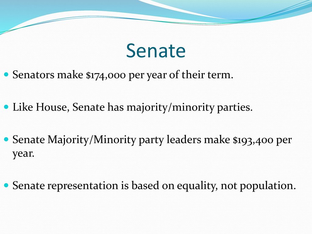 Senate Senators make $174,000 per year of their term.