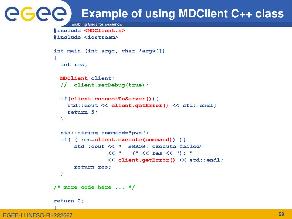 Example of using MDClient C++ class