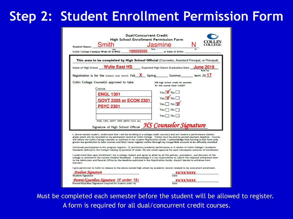 Step 2: Student Enrollment Permission Form