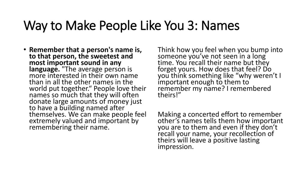 Way to Make People Like You 3: Names