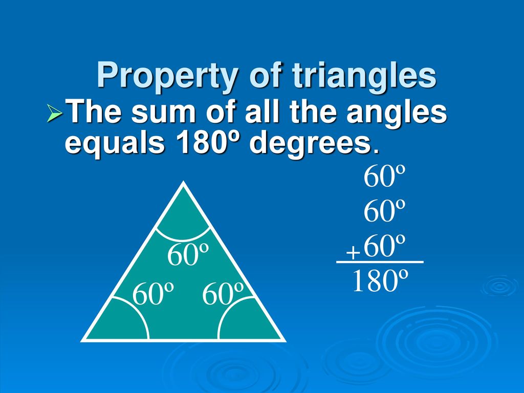 The sum of all the angles equals 180º degrees.