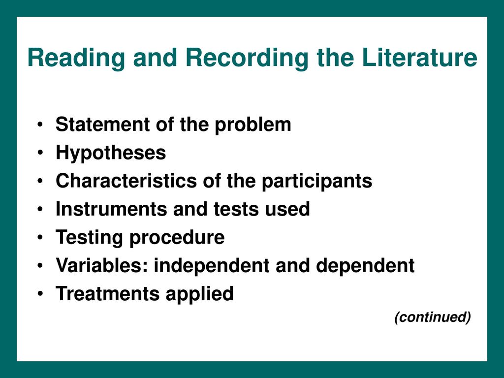 Developing the Problem and Using the Literature - ppt download