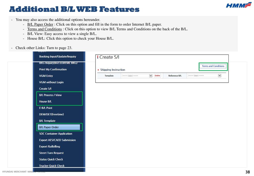 Additional B/L WEB Features