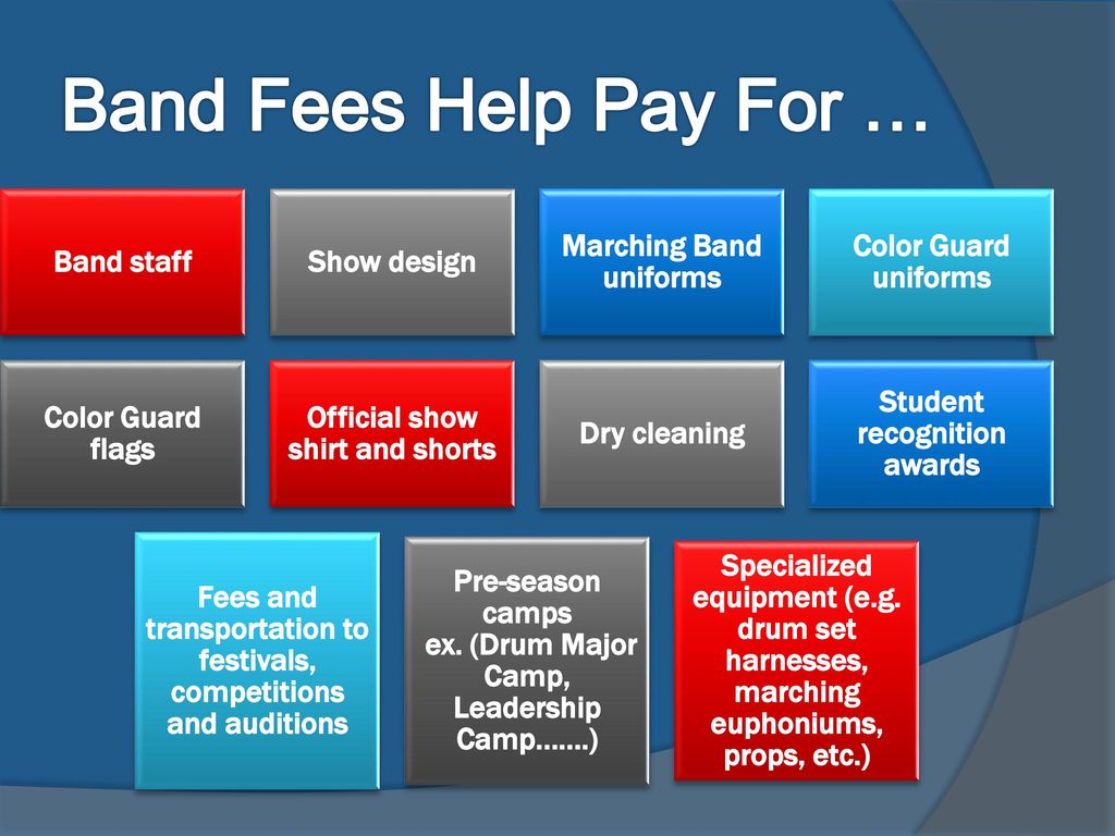 Band Fees Help Pay For … Band staff Show design Marching Band uniforms