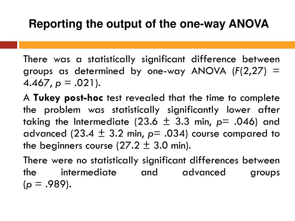 Reporting the output of the one-way ANOVA