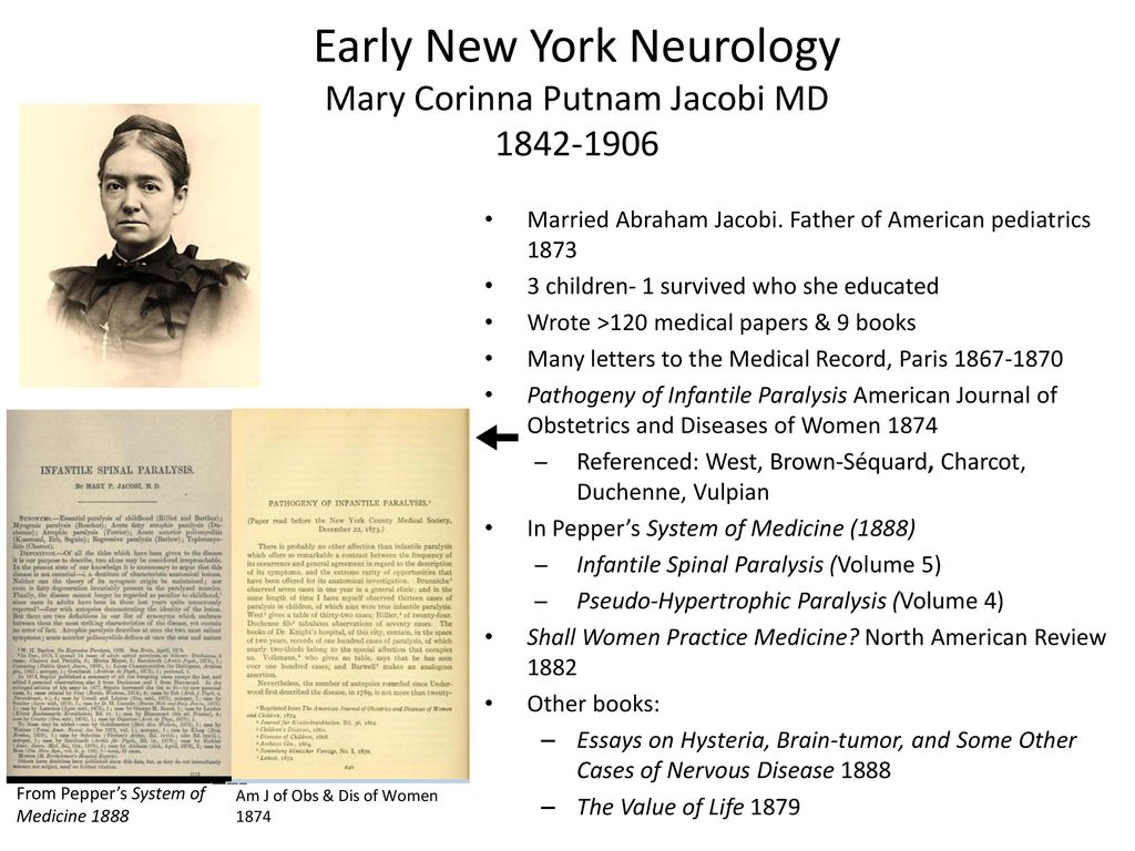 Early New York Neurology Mary Corinna Putnam Jacobi MD - ppt download