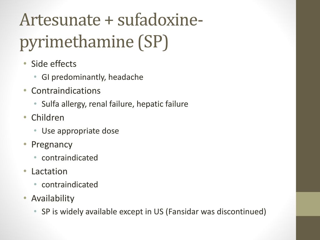 Artesunate + sufadoxine-pyrimethamine (SP)