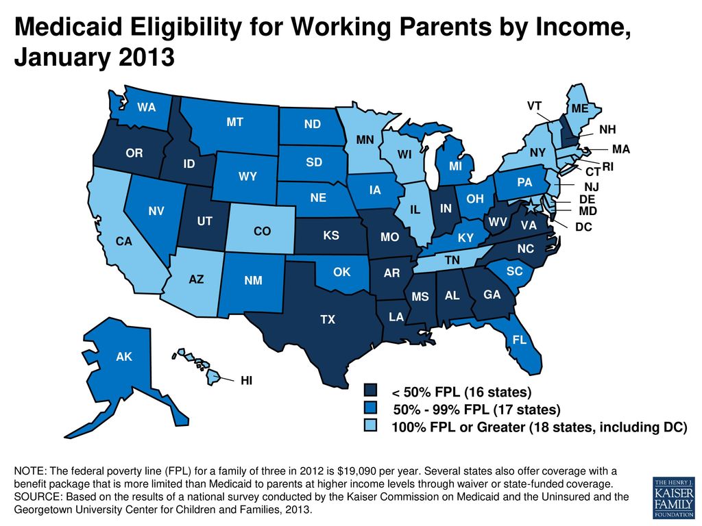 Medicaid Eligibility for Working Parents by Income, January 2013