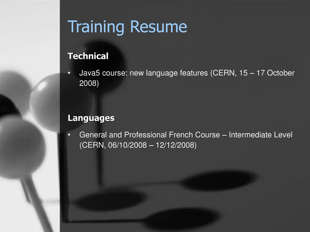 Training Resume Technical Languages