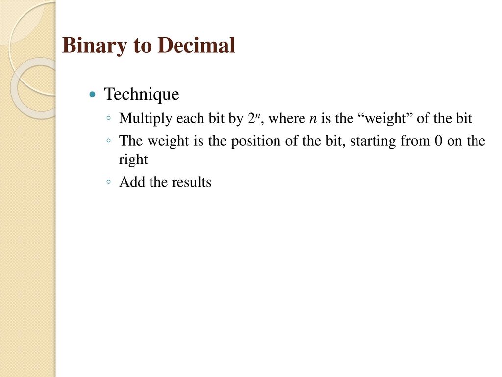 Binary to Decimal Technique