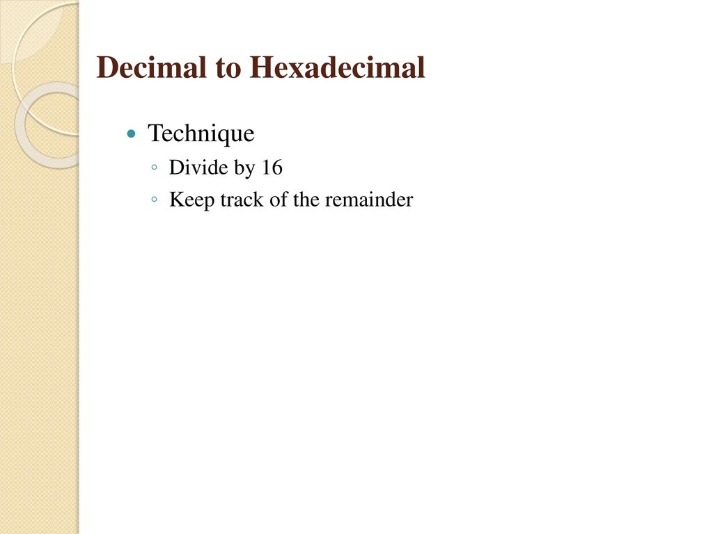 Decimal to Hexadecimal