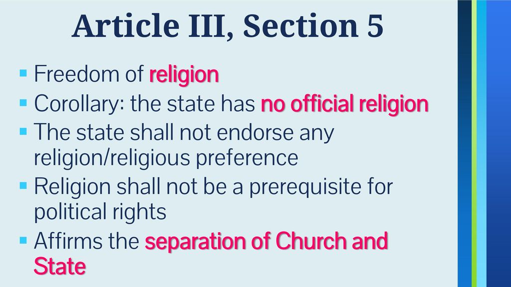 Article III, Section 5 Freedom of religion