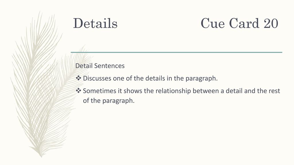 Details Cue Card 20 Detail Sentences
