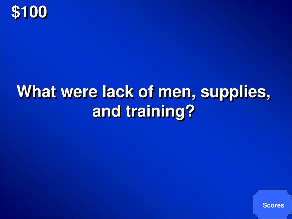 What were lack of men, supplies, and training