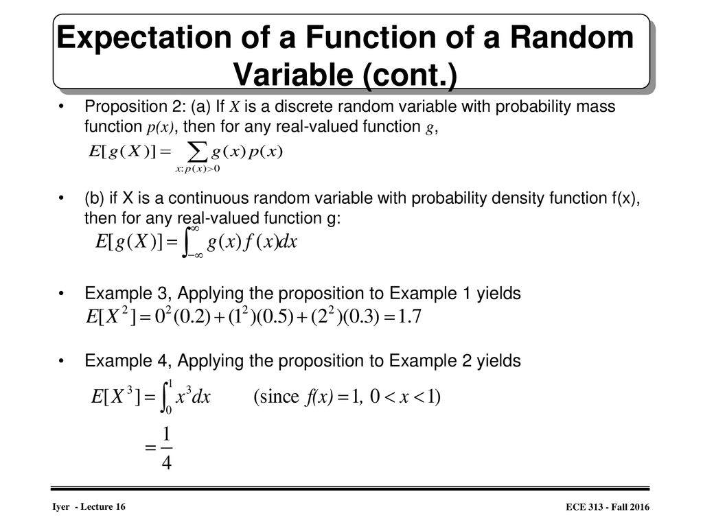 Expectations of Random Variables, Functions of Random Variables - ppt ...
