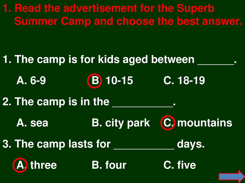 1. Read the advertisement for the Superb Summer Camp and choose the best answer.