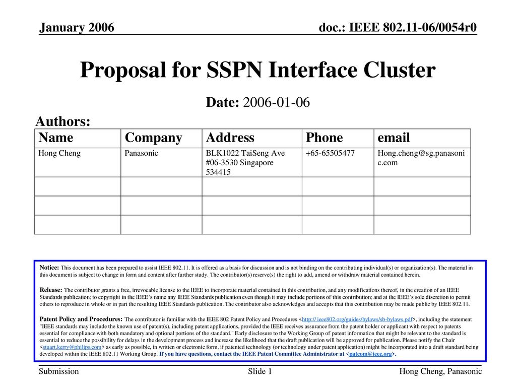 Proposal for SSPN Interface Cluster