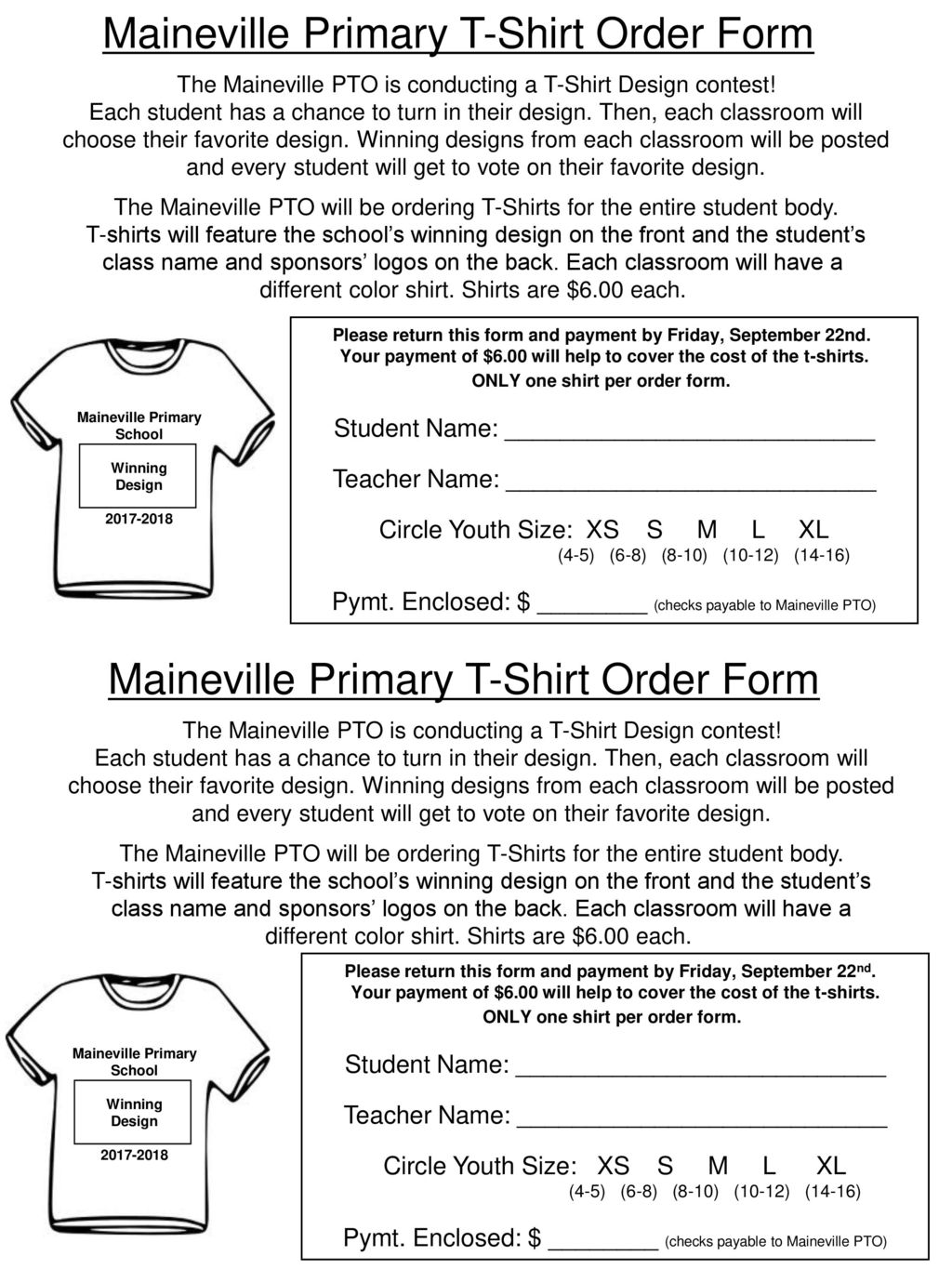 Maineville Primary T-Shirt Order Form - ppt download