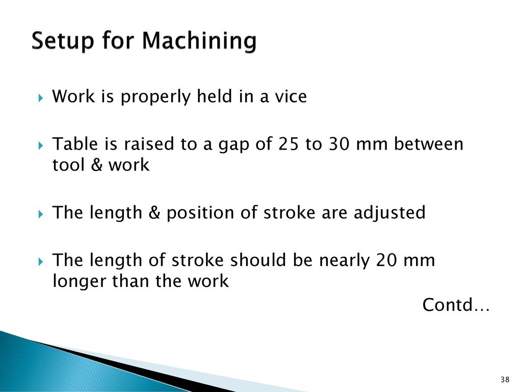 Setup for Machining Work is properly held in a vice
