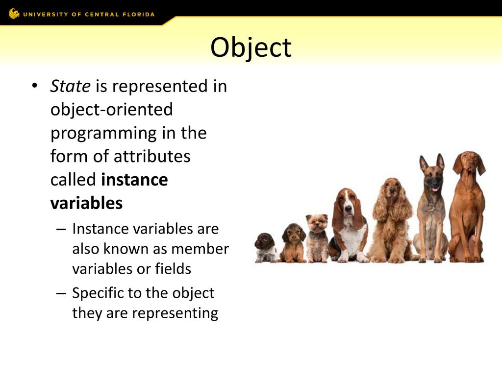 Object State is represented in object-oriented programming in the form of attributes called instance variables.