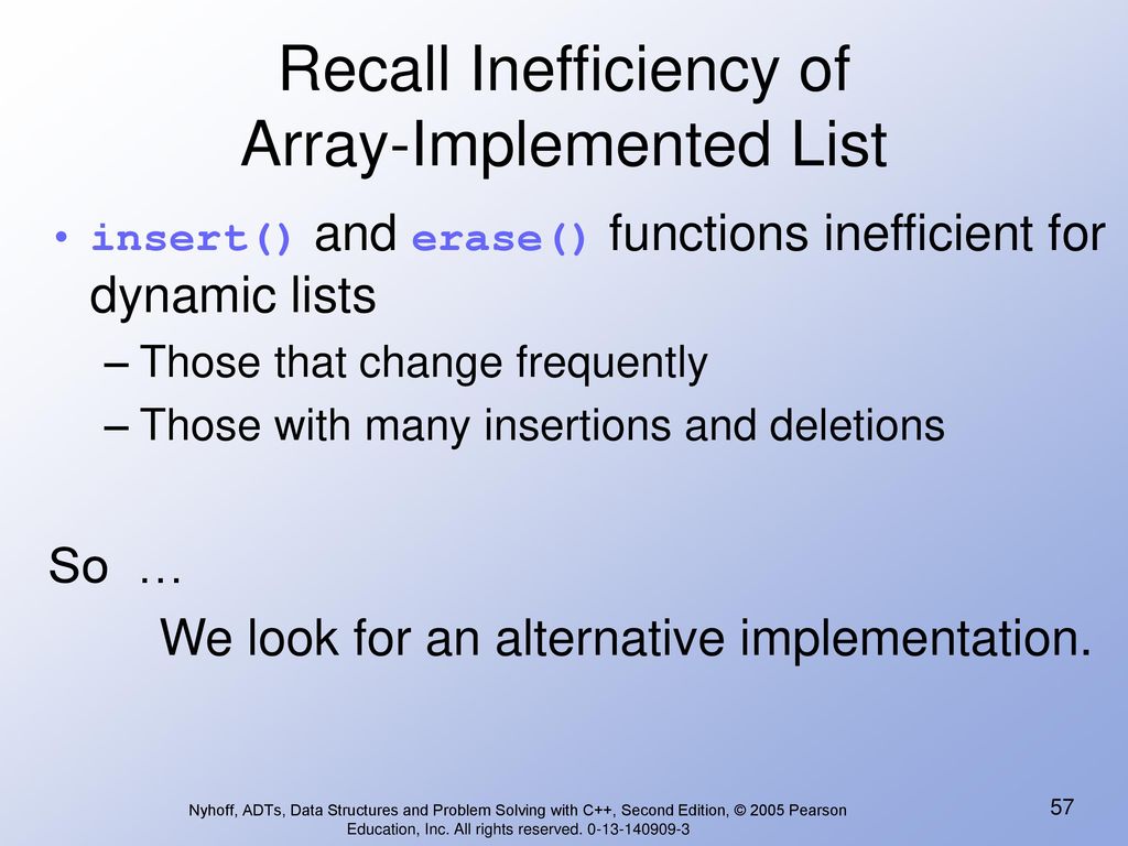 Recall Inefficiency of Array-Implemented List