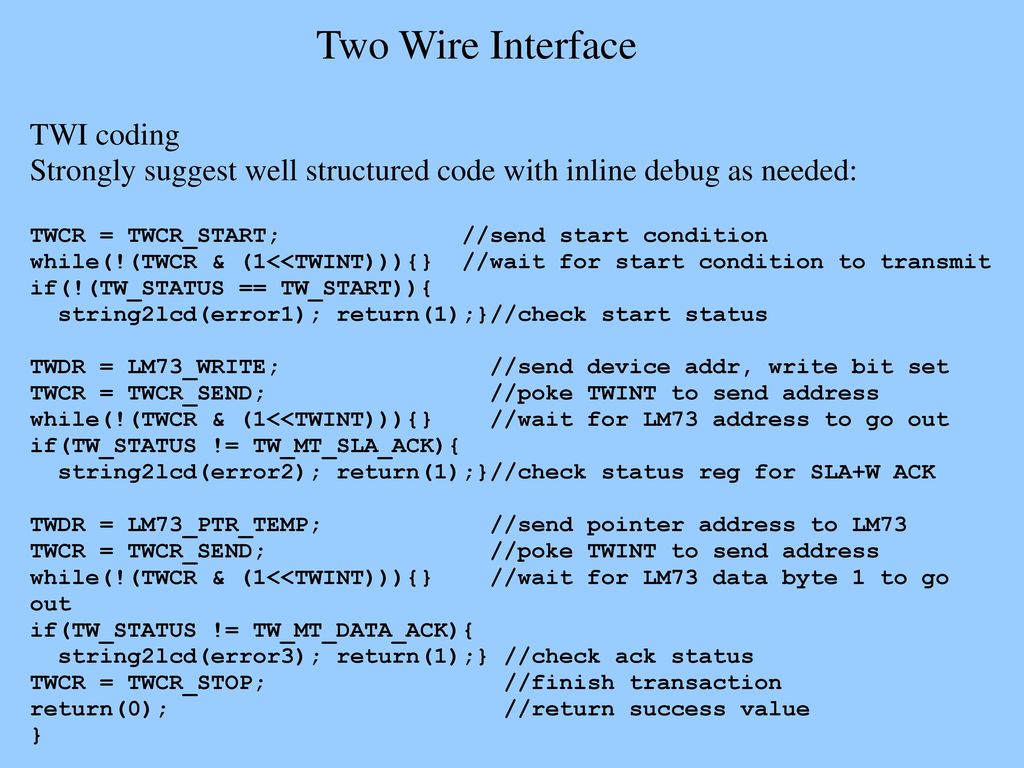 Two Wire Interface TWI coding