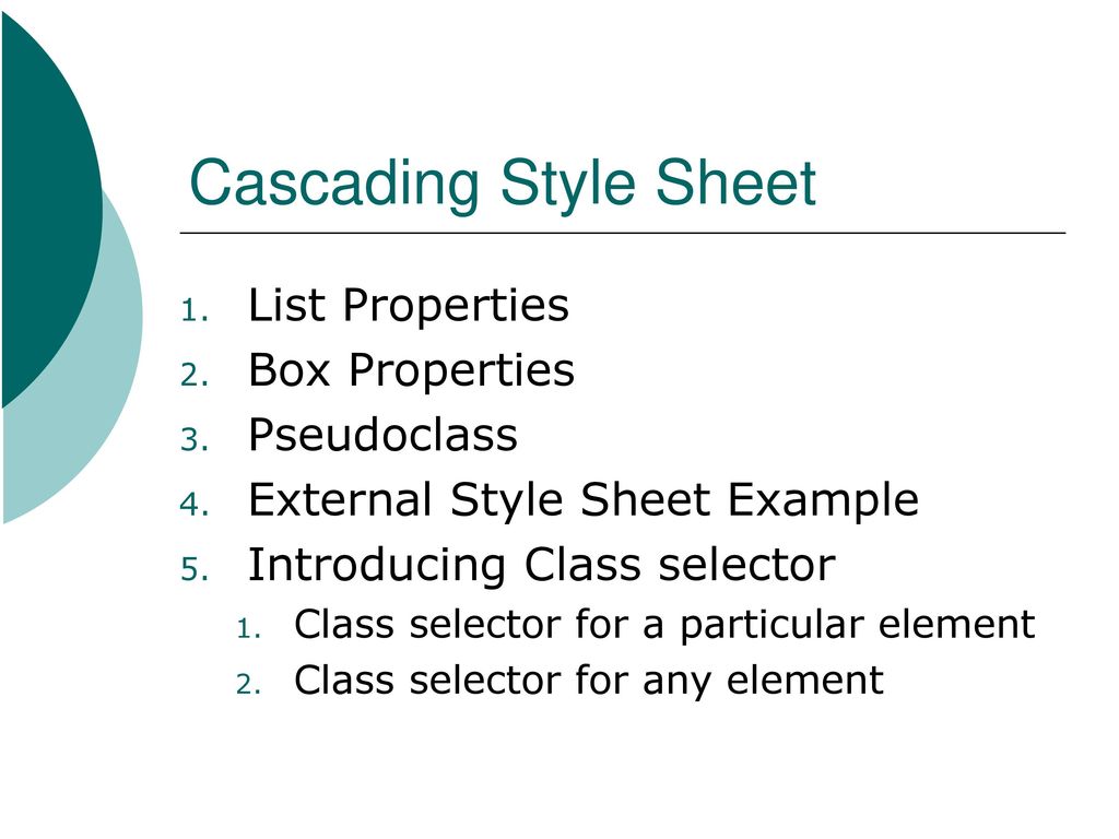 Cascading style sheet list properties box properties pseudoclass ppt