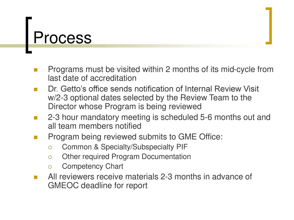 Process Programs must be visited within 2 months of its mid-cycle from last date of accreditation.
