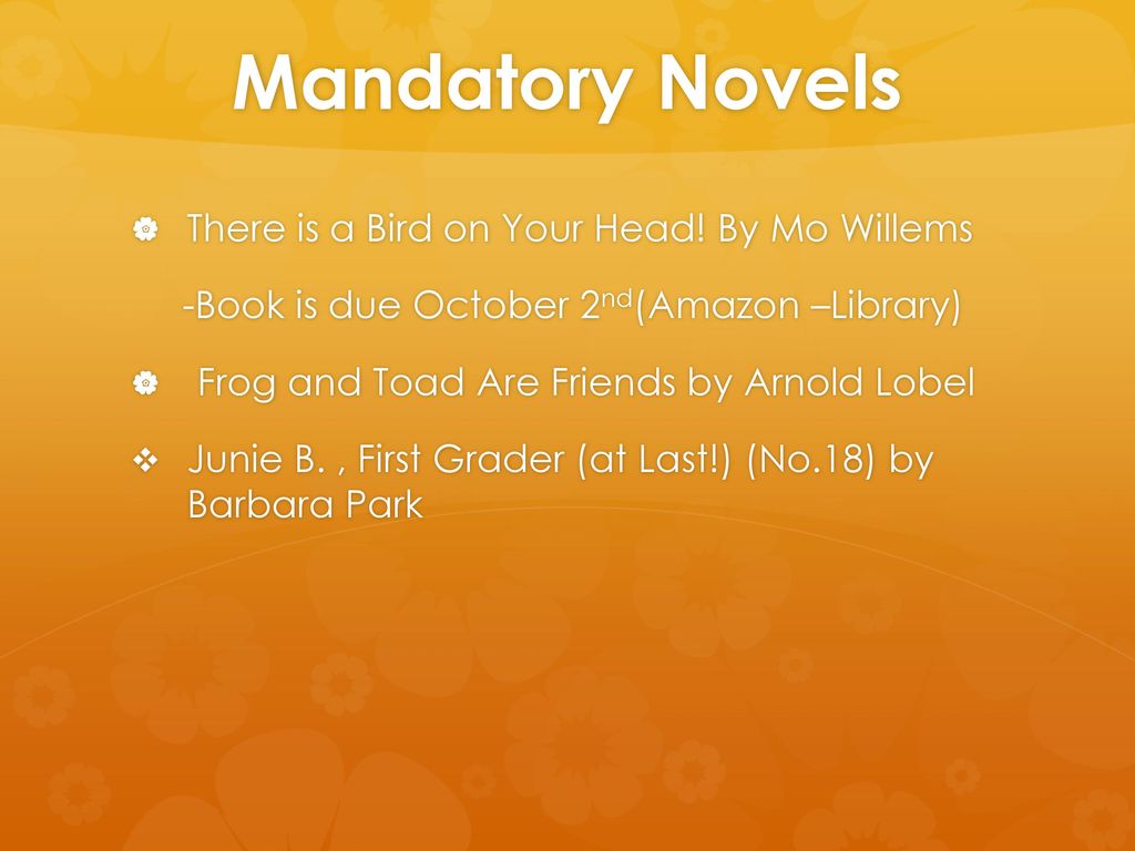 Mandatory Novels There is a Bird on Your Head! By Mo Willems