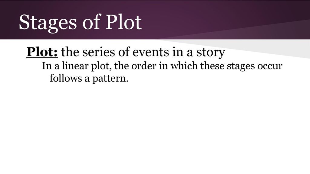 Stages of Plot Plot: the series of events in a story