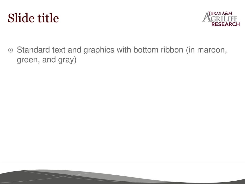Slide title Standard text and graphics with bottom ribbon (in maroon, green, and gray)