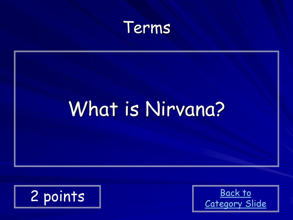 Terms What is Nirvana 2 points Back to Category Slide