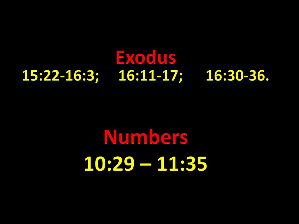 Exodus 15:22-16:3; 16:11-17; 16: Numbers 10:29 – 11:35