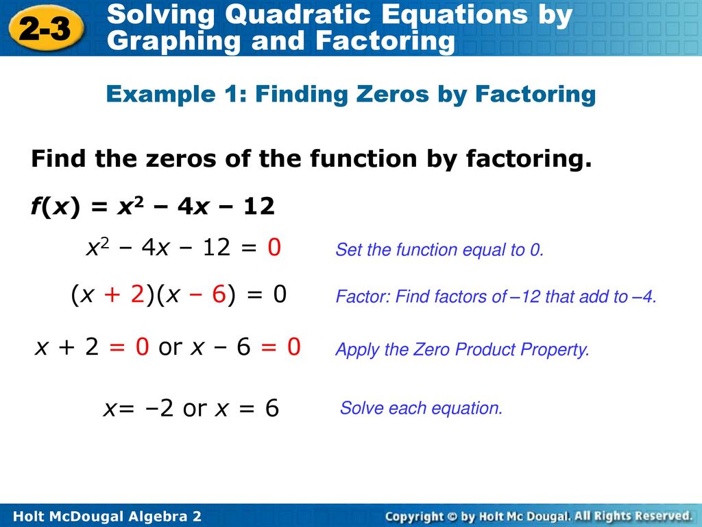 Objectives Solve quadratic equations by factoring. - ppt download Regarding Solve Quadratics By Factoring Worksheet