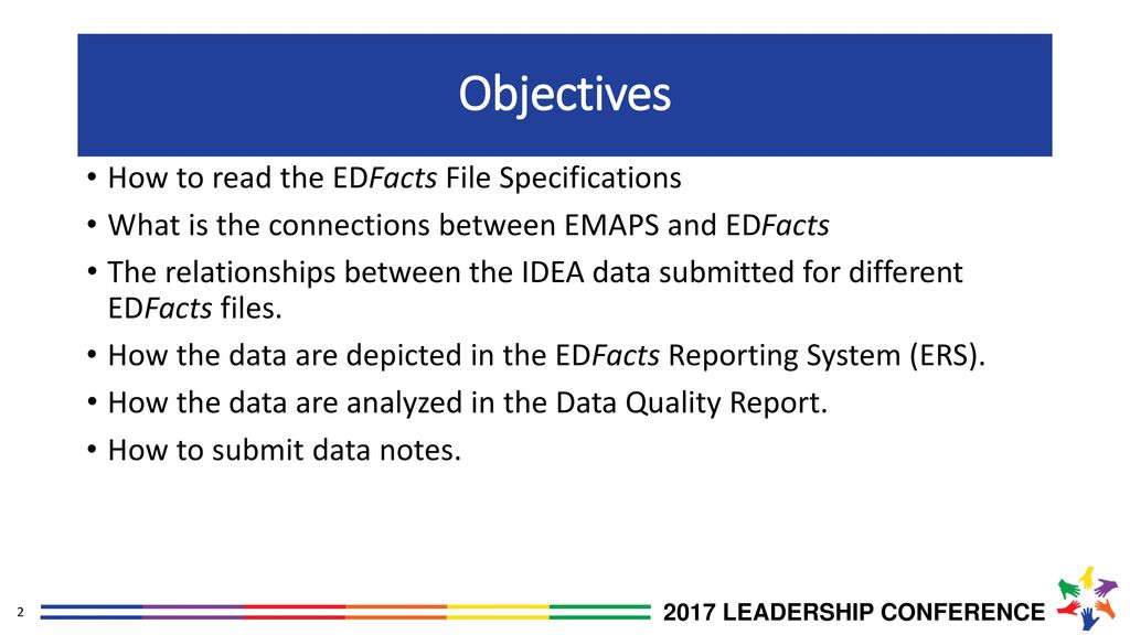 Objectives How to read the EDFacts File Specifications