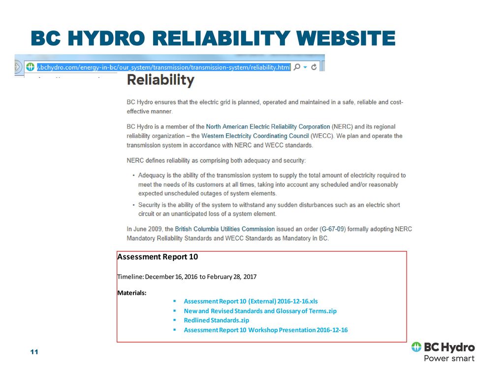 BC HYDRO RELIABILITY WEBSITE